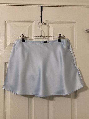 Excellent Condition, SZ L, Satin A-Line Mini Skirt, Ice Blue